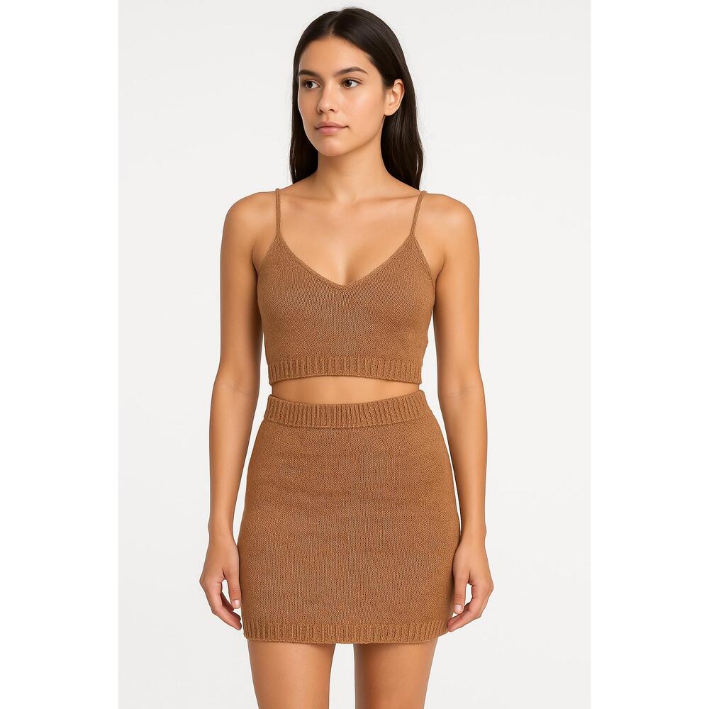Surf Style Resort Copper Rose Gold Metallic Chain Mesh Skirt & Crop Top Sz M